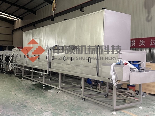 河南牧原集團第八臺14米全風(fēng)干周轉(zhuǎn)箱清洗機試機實拍